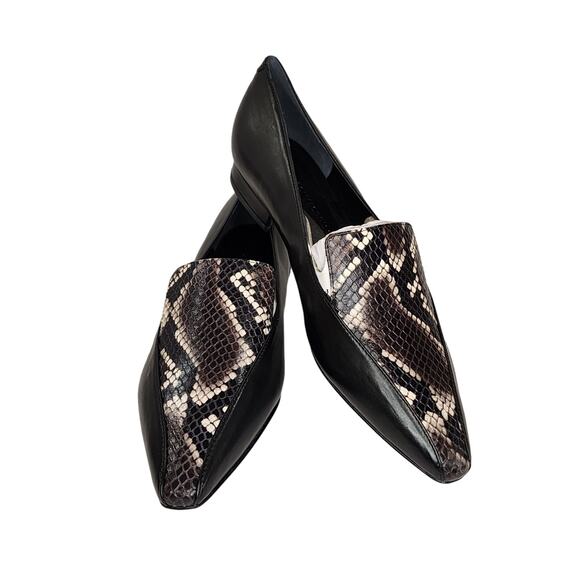 Sigerson Morrison NEW Leather Black Python Snake Print Calida Loafers Size 8 - Picture 1 of 7